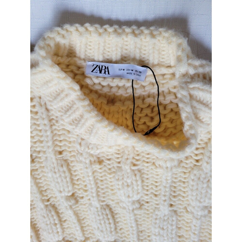 Zara Womens Chunky Sweater Size M Crop Cream Cable Knit - Picture 4 of 10